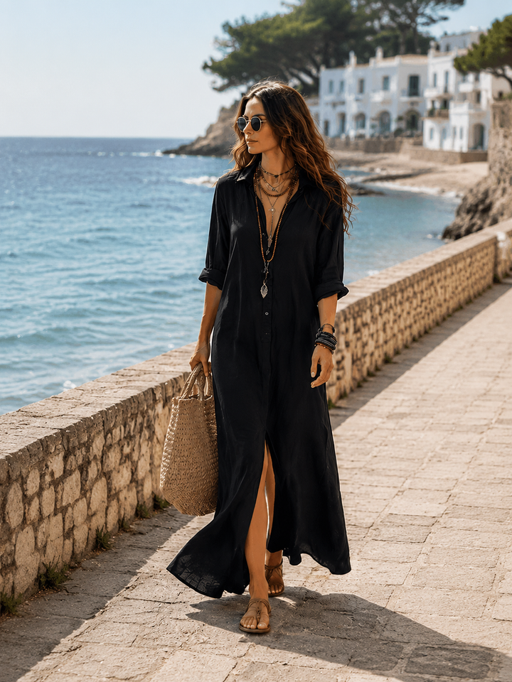Wren | Black Button-Front Maxi Dress — view 2