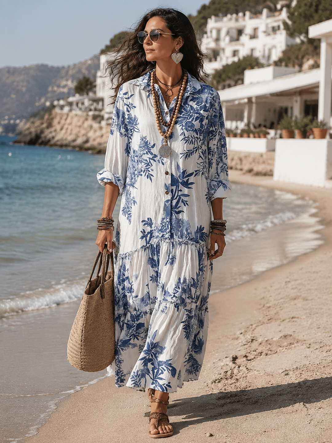 Fern | Blue Floral Button-Down Maxi Dress — view 3