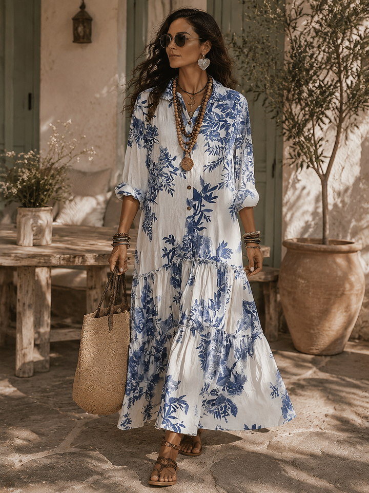 Fern | Blue Floral Button-Down Maxi Dress — view 2