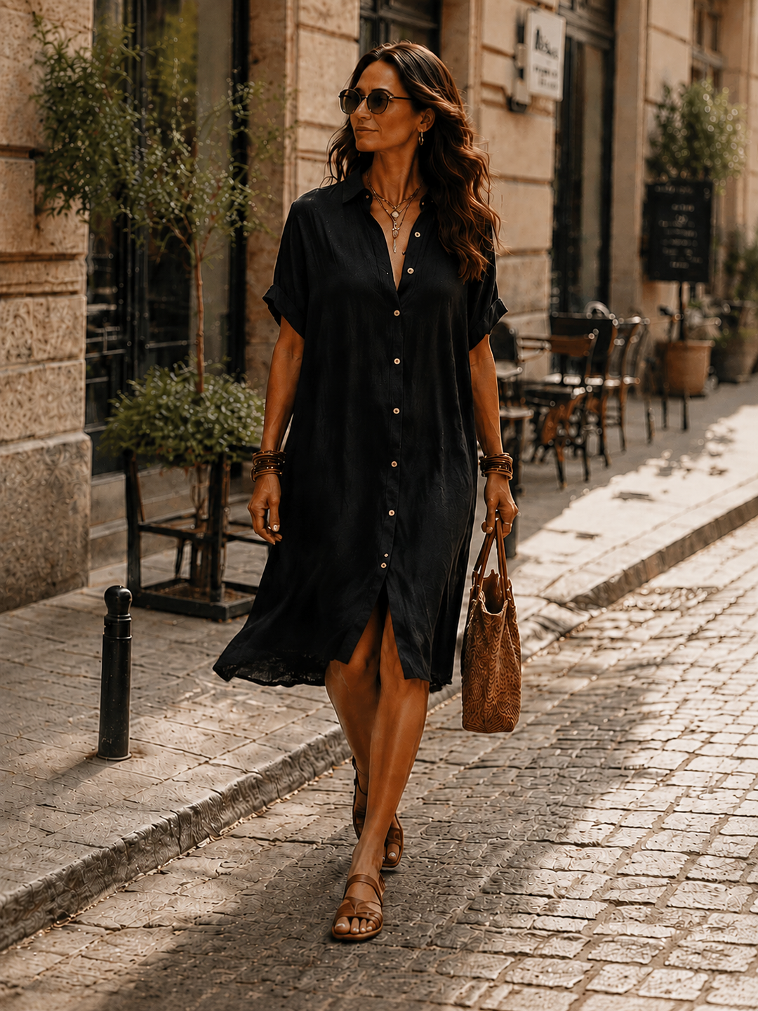 Georgie | Black Linen Relaxed Midi Dress — view 4