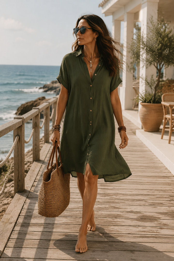 Georgie | Black Linen Relaxed Midi Dress — view 6