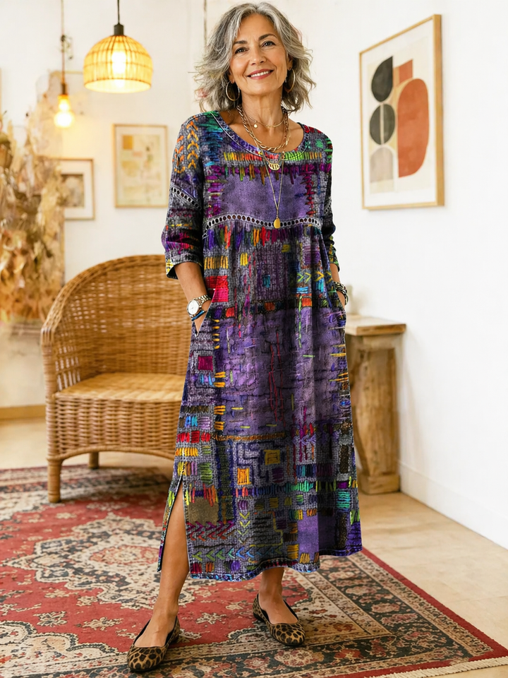 Manuela | Printed Dress with Ethnic Patchwork — view 3