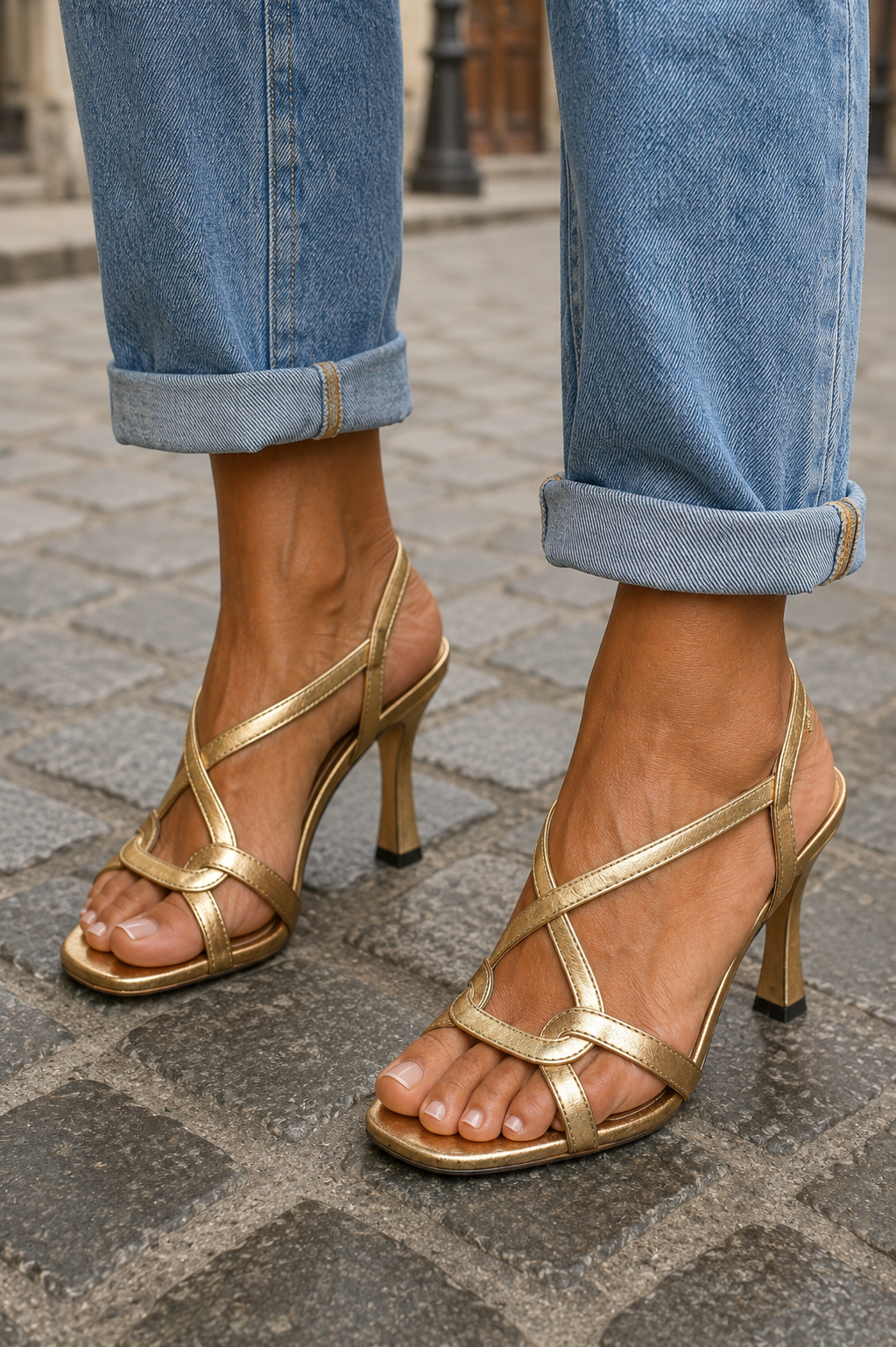 Cassie | Brown Buckle Comfort Heels — view 2