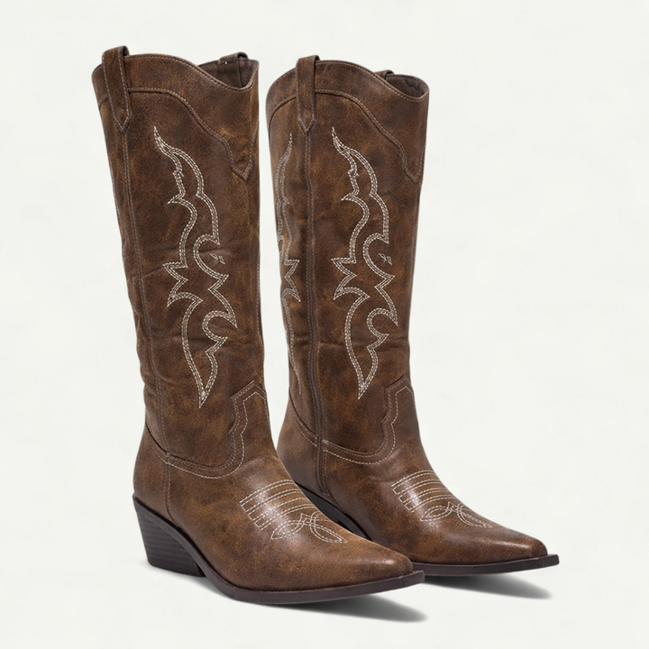 Mella | Western Calf High Pointed Toe Boots for Women — view 2