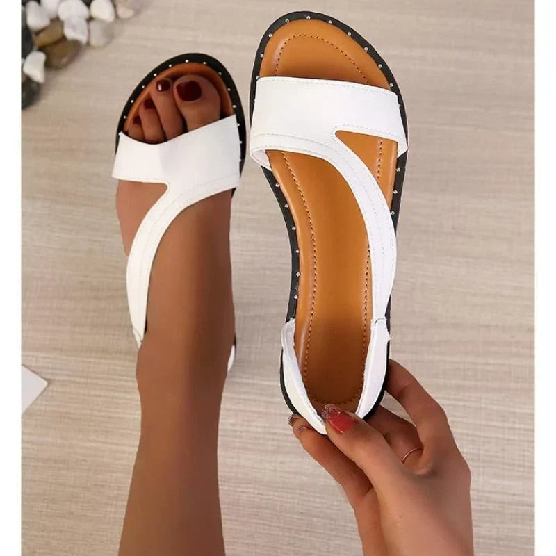 Faye | White Cross Slide Sandals
