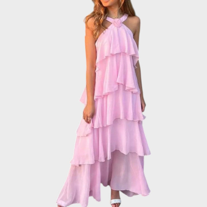 Aylet | Halterneck Ruffle Maxi Dress