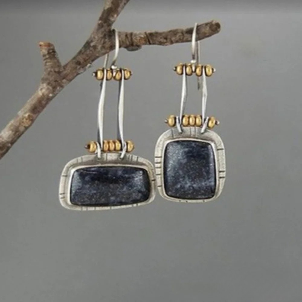 Ines | Retro Midnight Silver-Tone Earrings