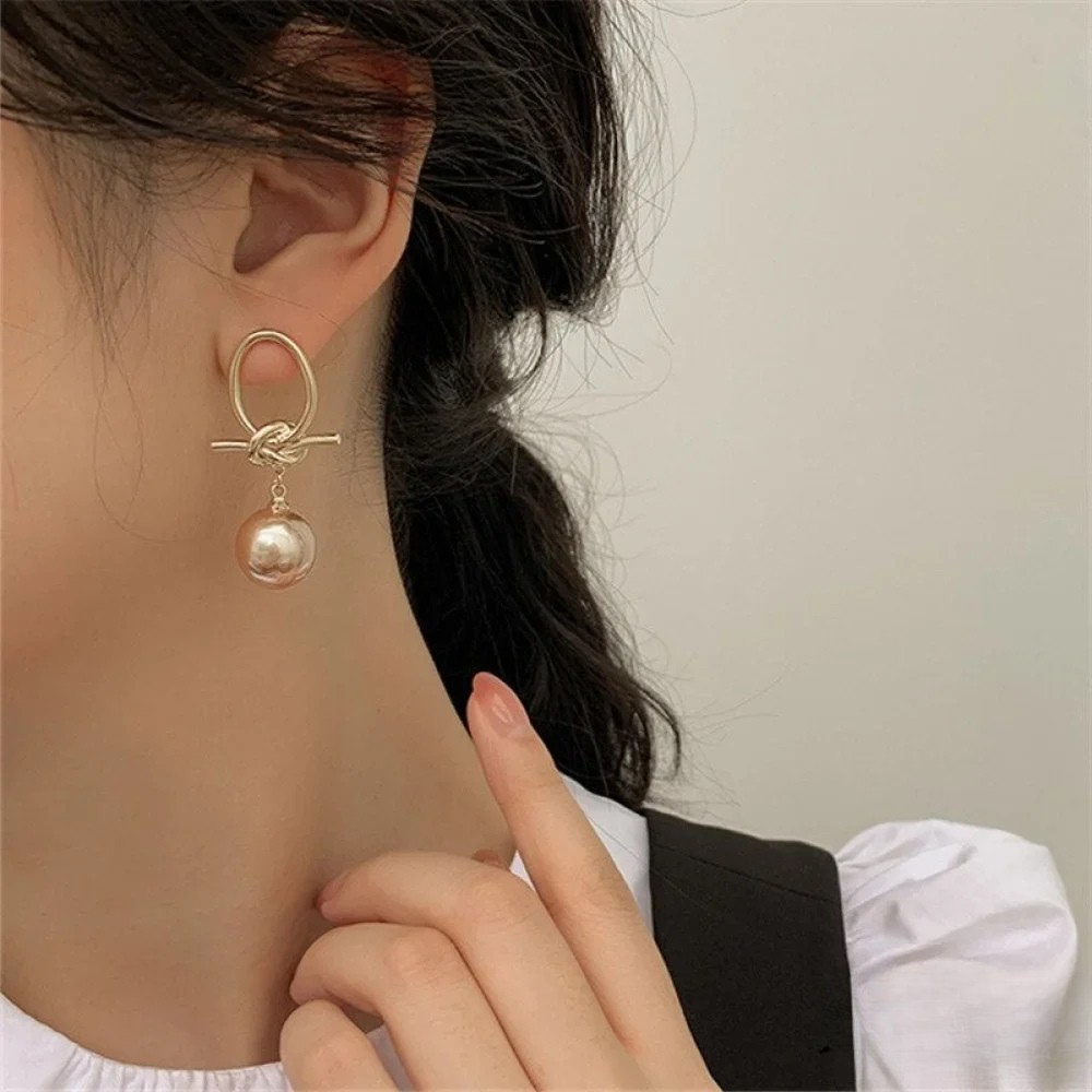 Maribel | Golden Pearl Hoop Earrings — view 2