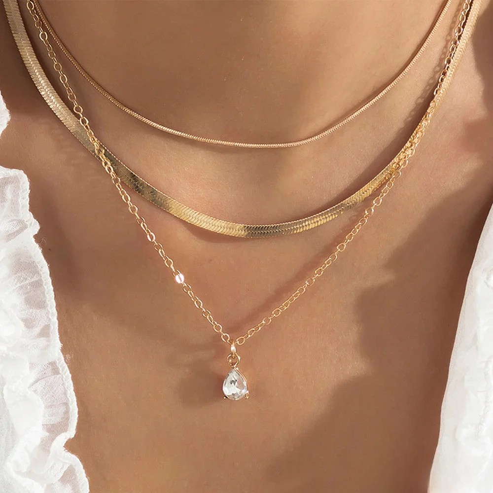 Noelle | Layered Necklace with Gold-Tone-Colored Zirconia Pendant — view 3