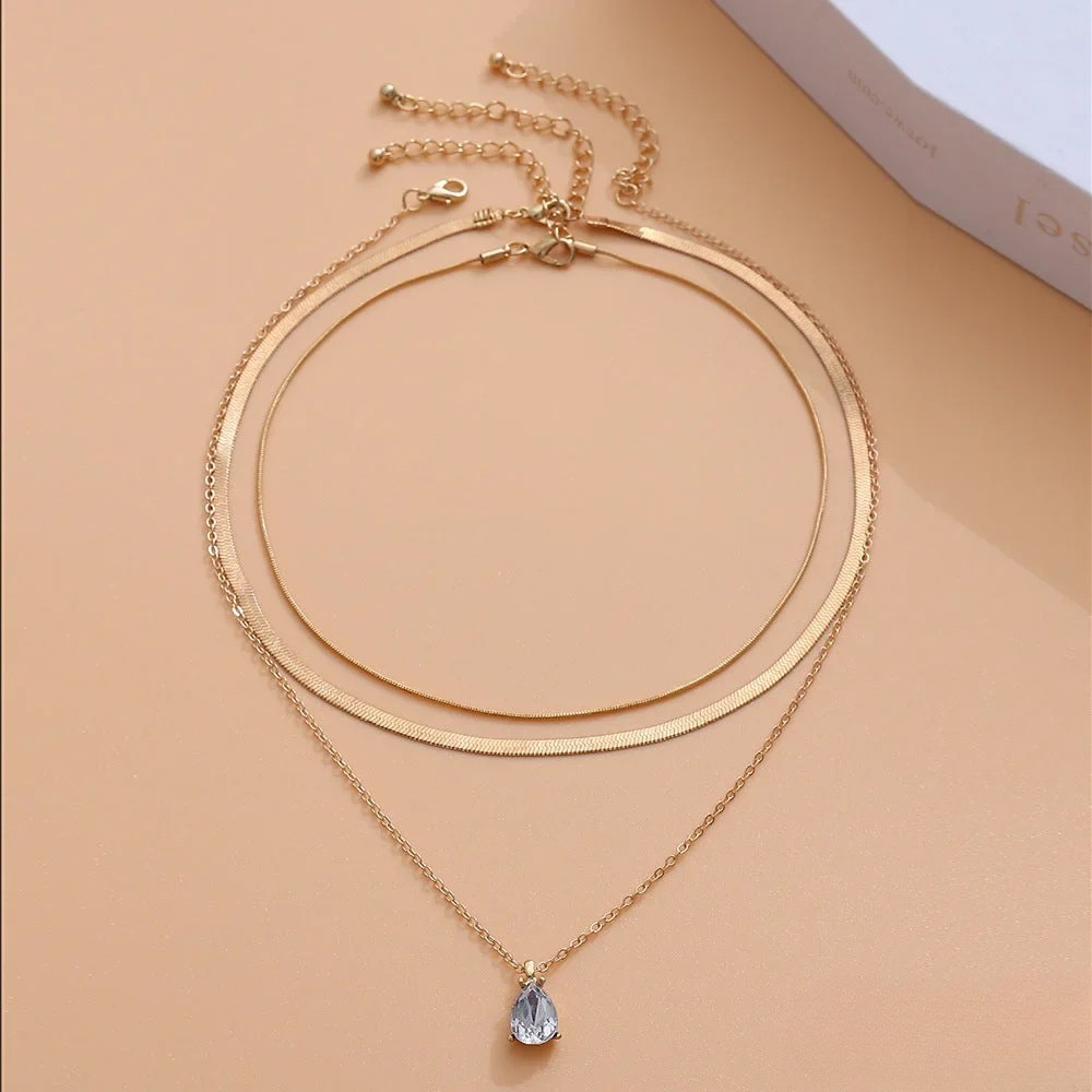 Noelle | Layered Necklace with Gold-Tone-Colored Zirconia Pendant — view 2