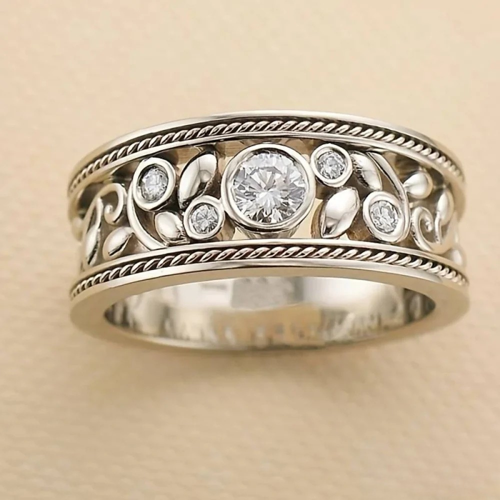 Edie | Antique Silver-Tone Ring with Zirconia