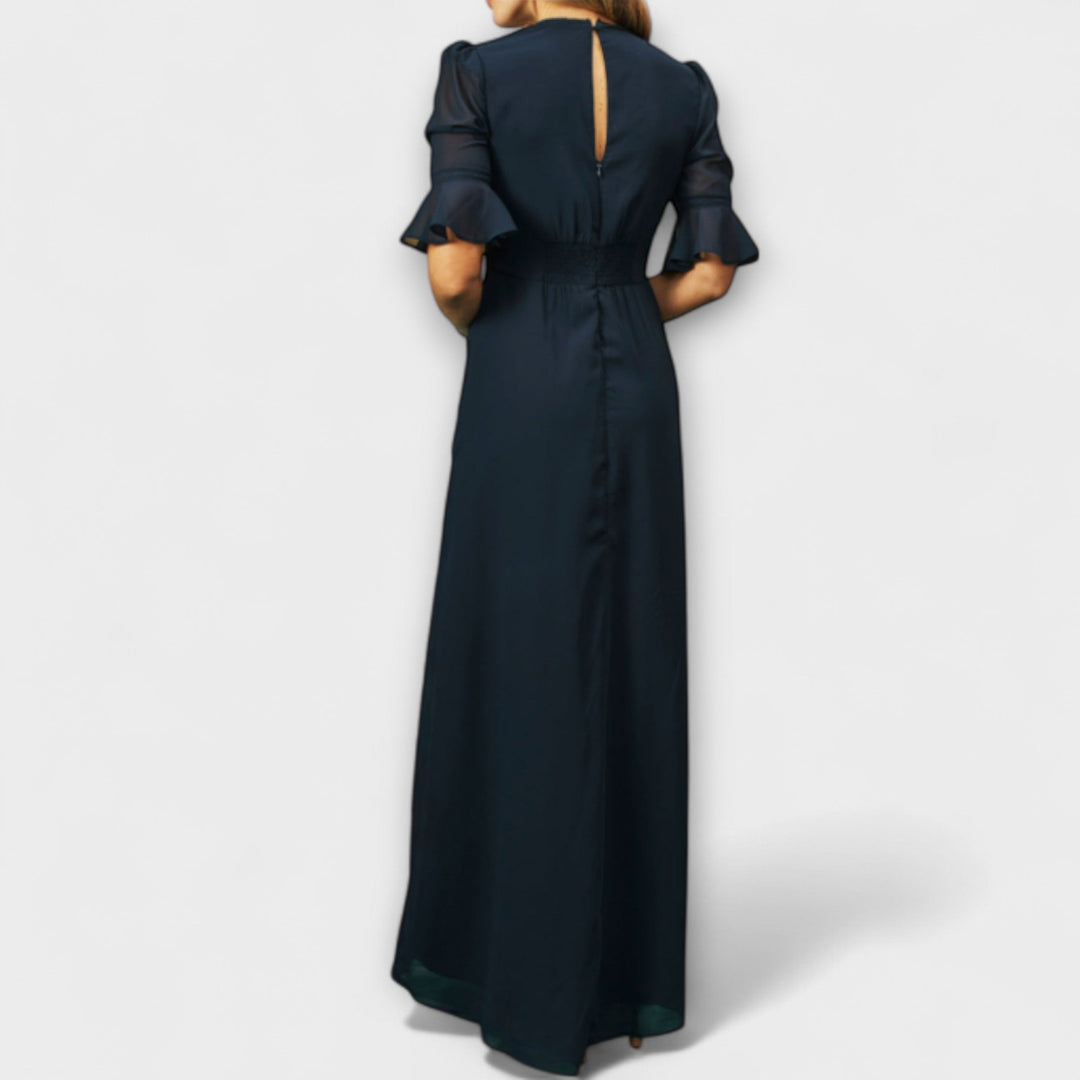 Béatrice | Elegant Navy Blue Dresses with Floral Embroidery