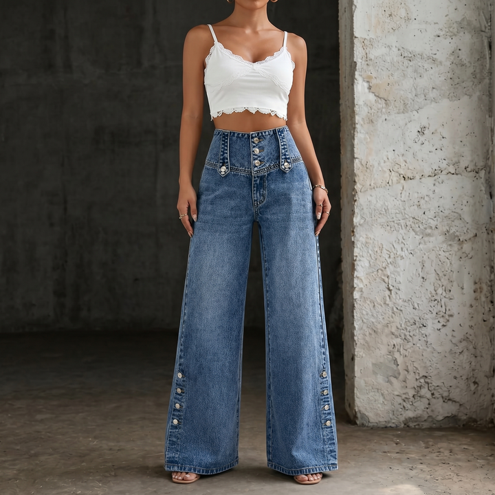 Mia | High Waist Slit Jeans