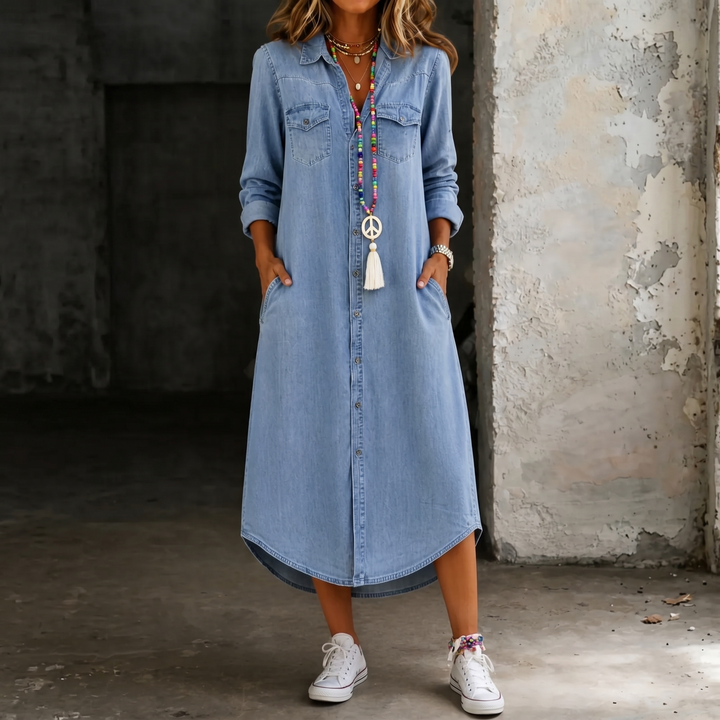 Helen | Casual Elegant Long Denim Shirt Dress