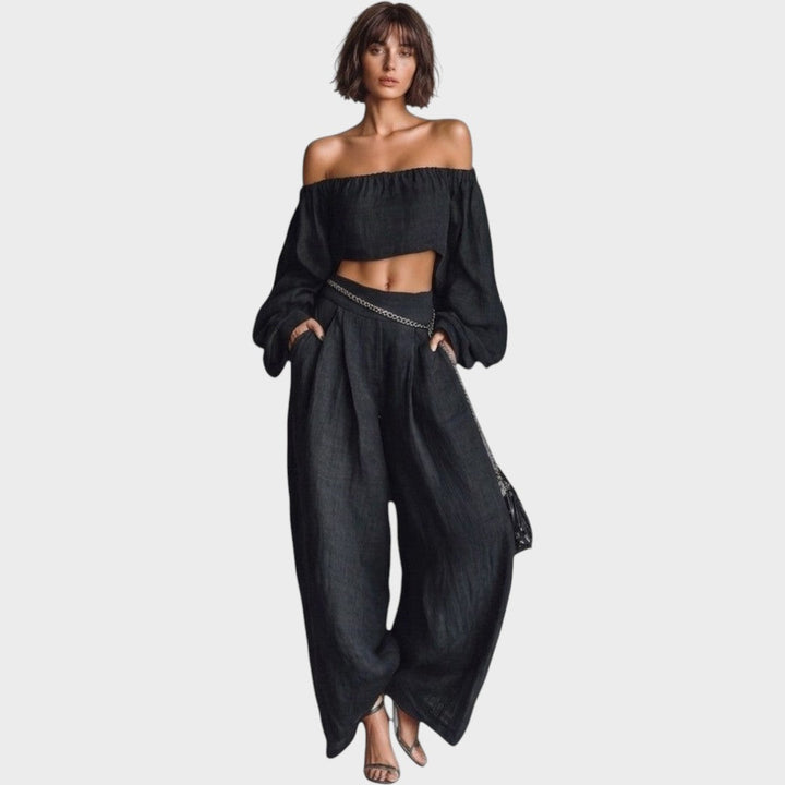 Cíntia | Off-Shoulder Set with Wide Pants