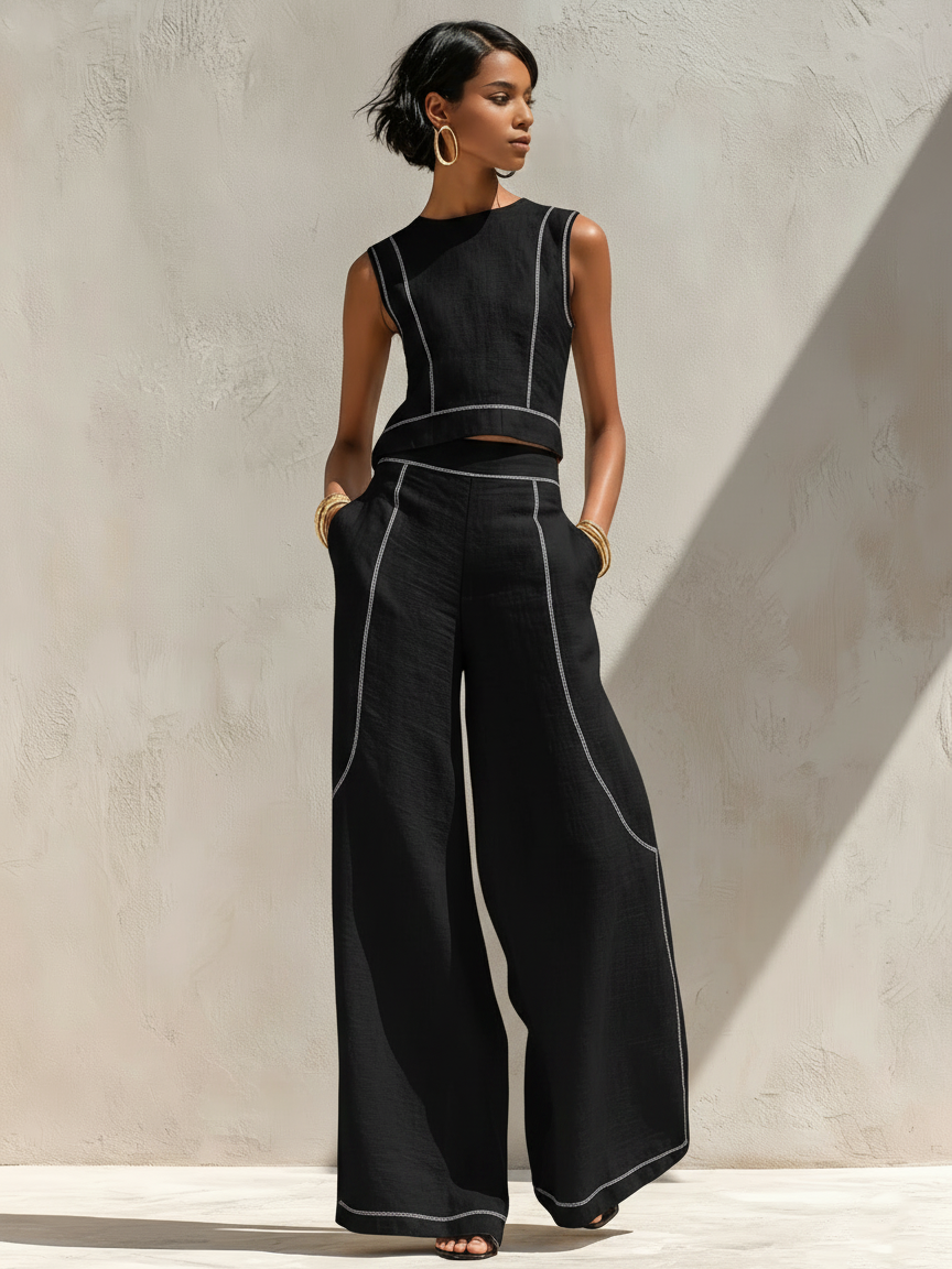 Stella | Contrast Linen-Look Set — view 5