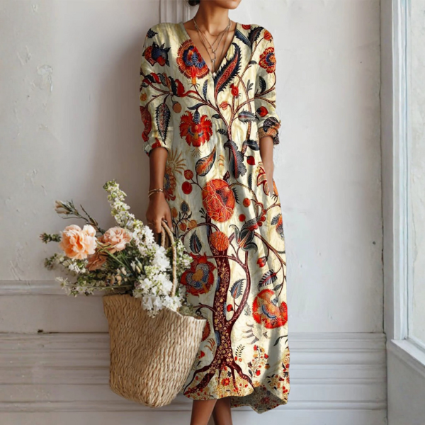 Lena | Colorful Floral Boho Midi Dress