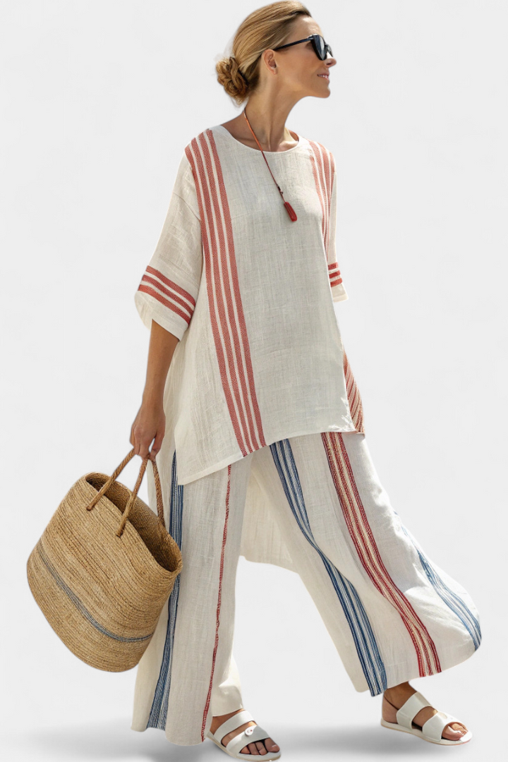 Delilah | Multi-coloured Striped Top and Mediterranean Trousers