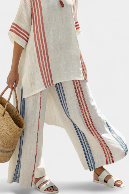 Delilah | Multi-coloured Striped Top and Mediterranean Trousers