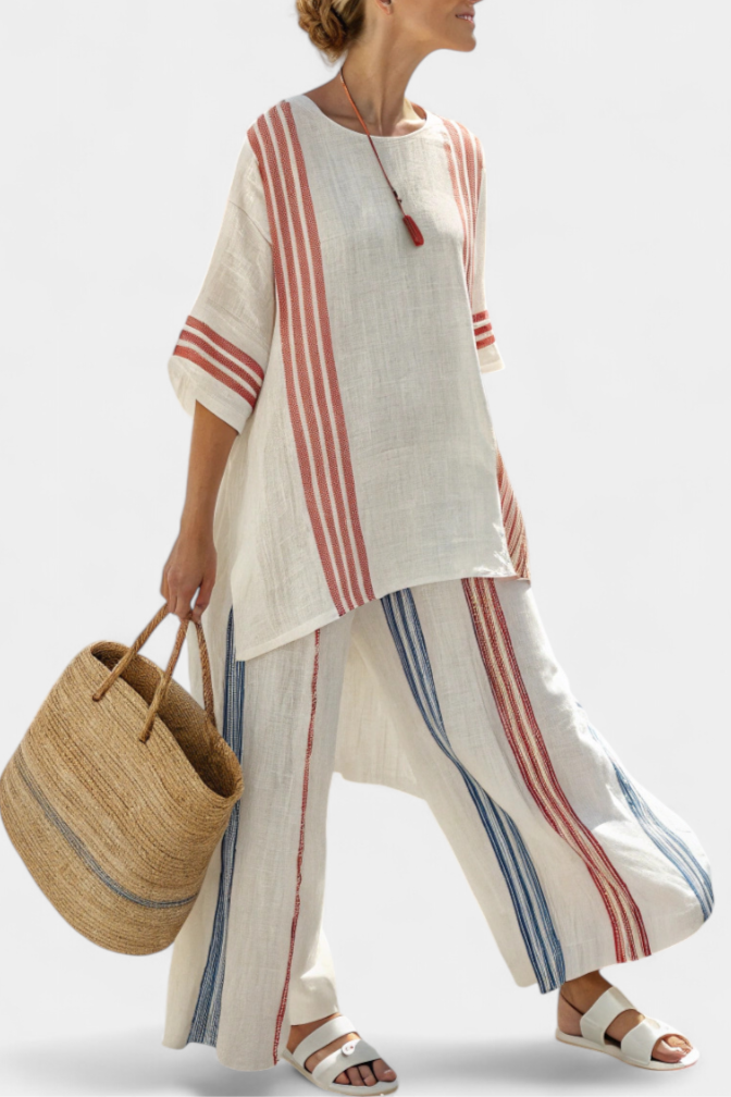 Delilah | Multi-coloured Striped Top and Mediterranean Trousers