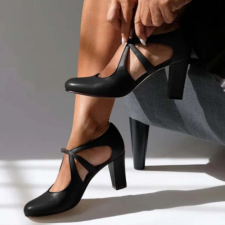Camille | Nude Ankle Strap Comfort Heels — view 3
