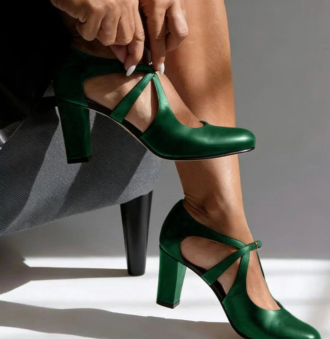 Camille | Nude Ankle Strap Comfort Heels — view 2
