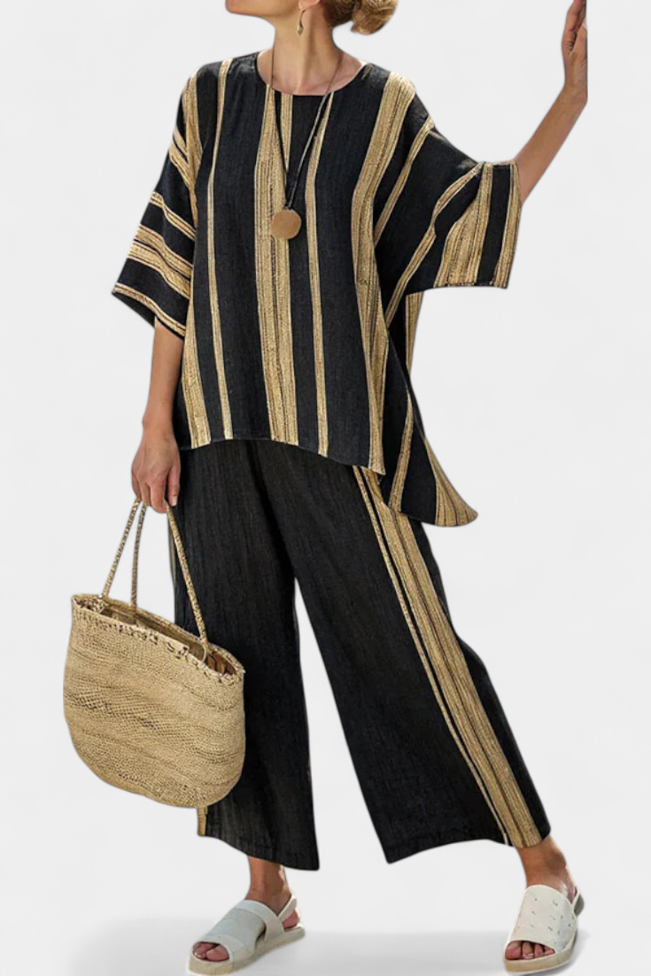 Addison | Relaxed Oversized Striped Top and Relaxed Linen Trousers