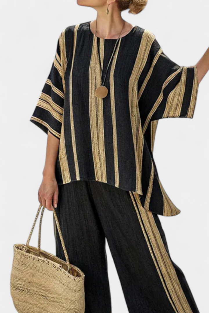 Addison | Relaxed Oversized Striped Top and Relaxed Linen Trousers