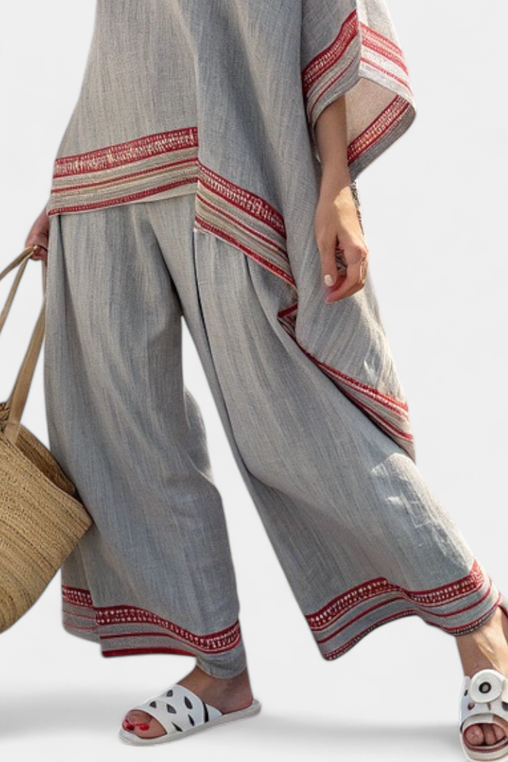Claire | Sophisticated Asymmetric Blouse and Ethnic Wide-leg Trousers