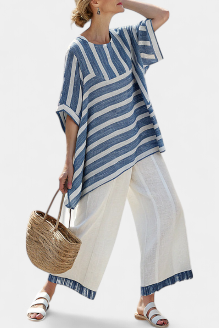 Corvielle | Blue Hem Striped Set