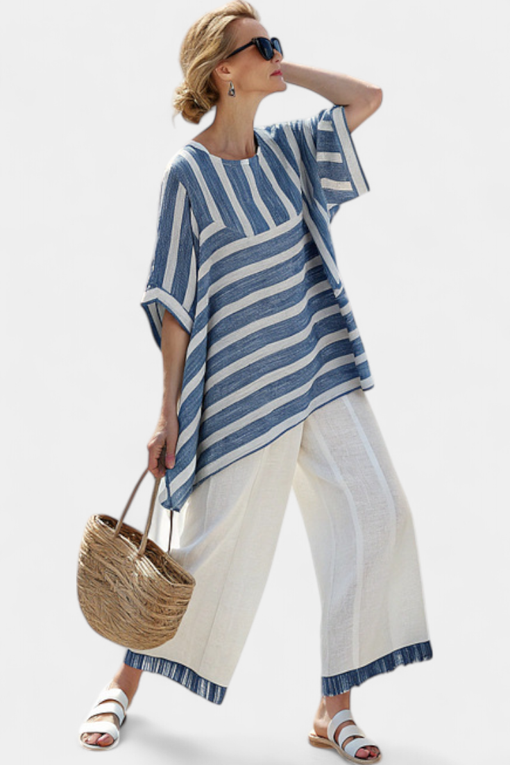 Corvielle | Blue Hem Striped Set — view 4