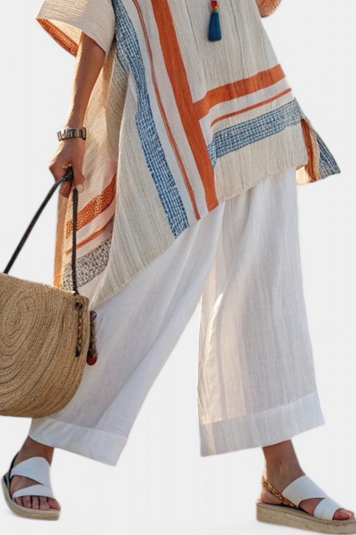 Belle | Sophisticated Asymmetric Blouse and Wide-leg Linen Trousers