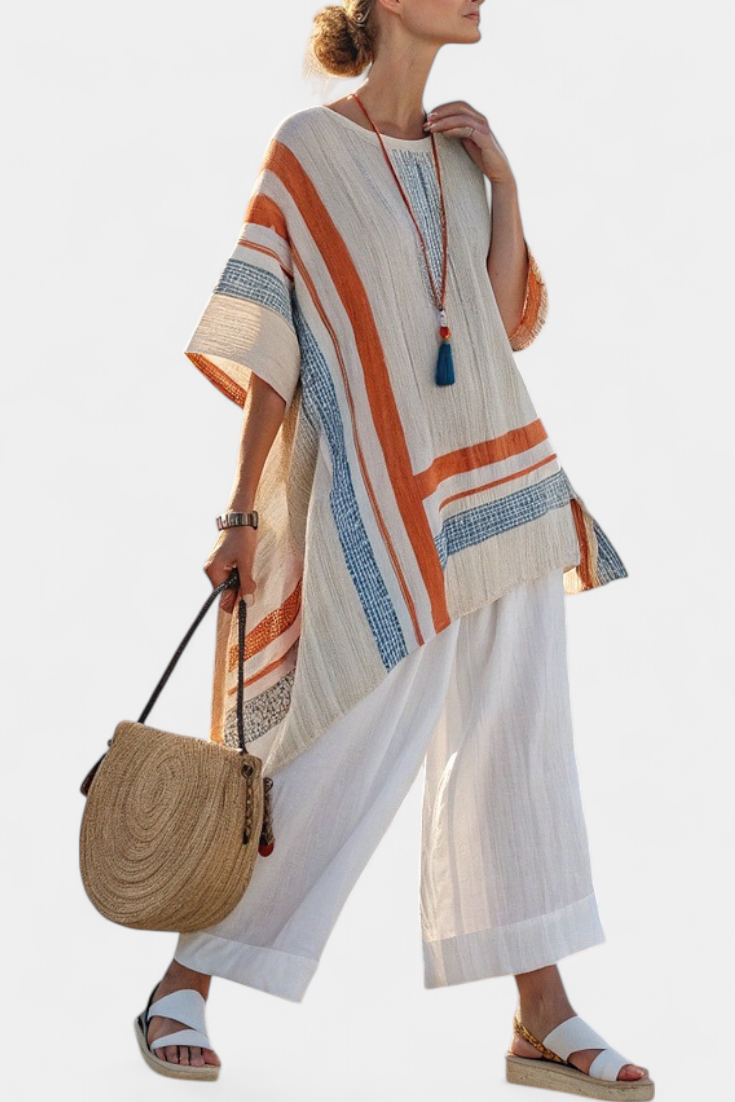Caevan | Striped Blouse & Pants Set