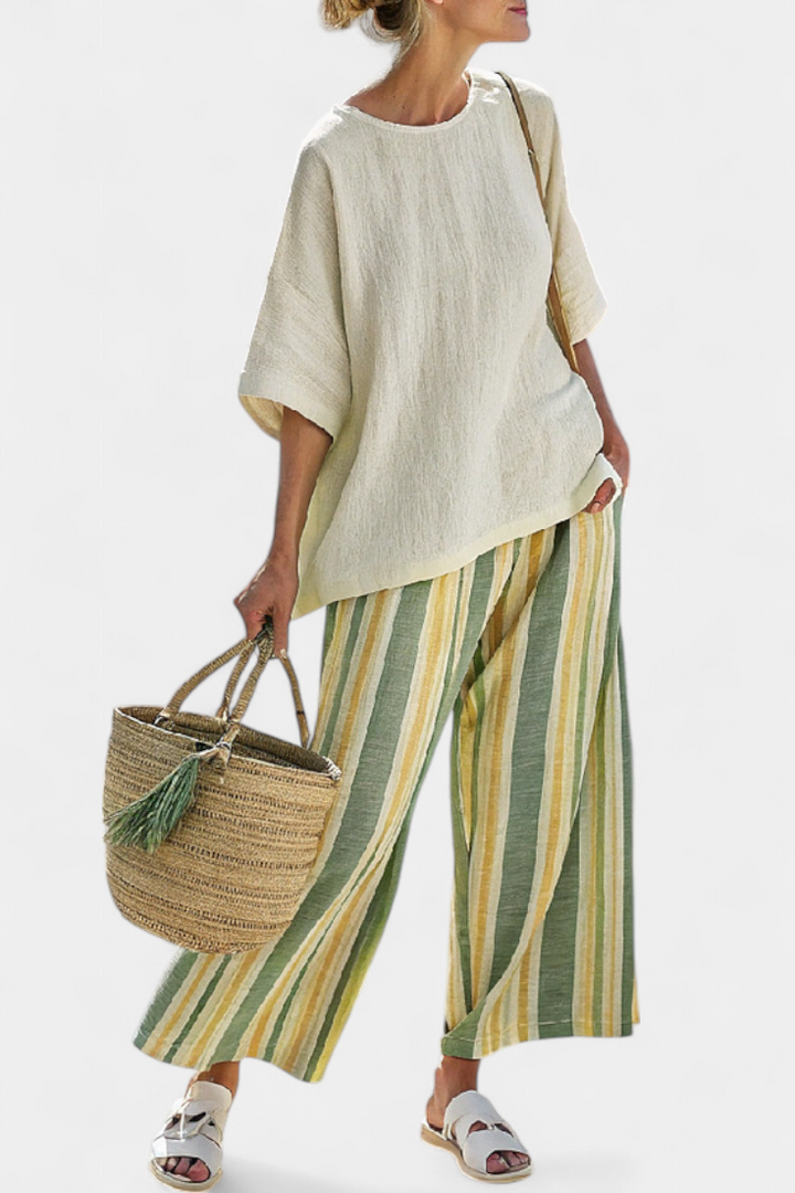 Eleanor | Sophisticated Top and Striped Linen Trousers