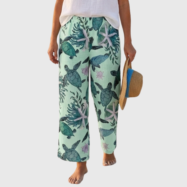 Carissa | Navy Print Straight Leg Pants — view 2
