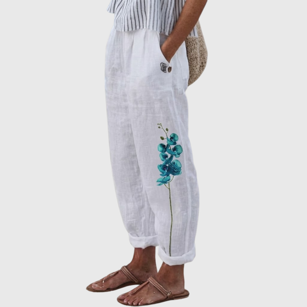 Moira | Slate Floral Print Pants — view 2