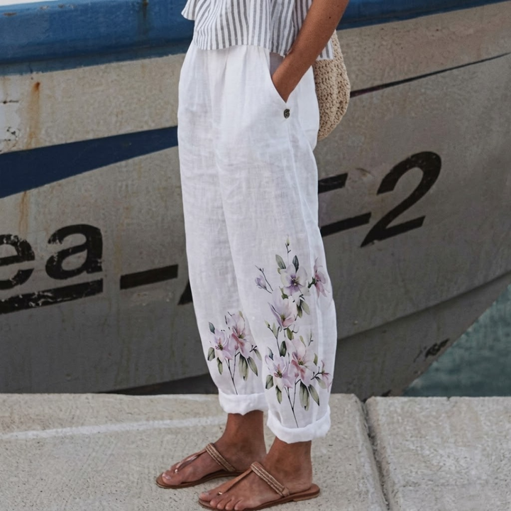 Gillian | Green Leaf Print Pants