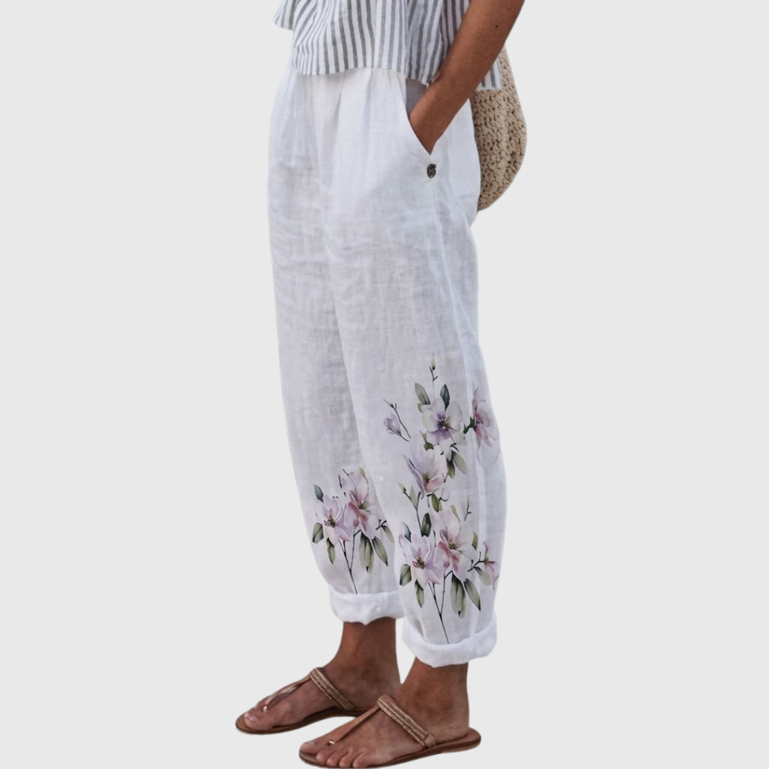 Gillian | Green Leaf Print Pants — view 2