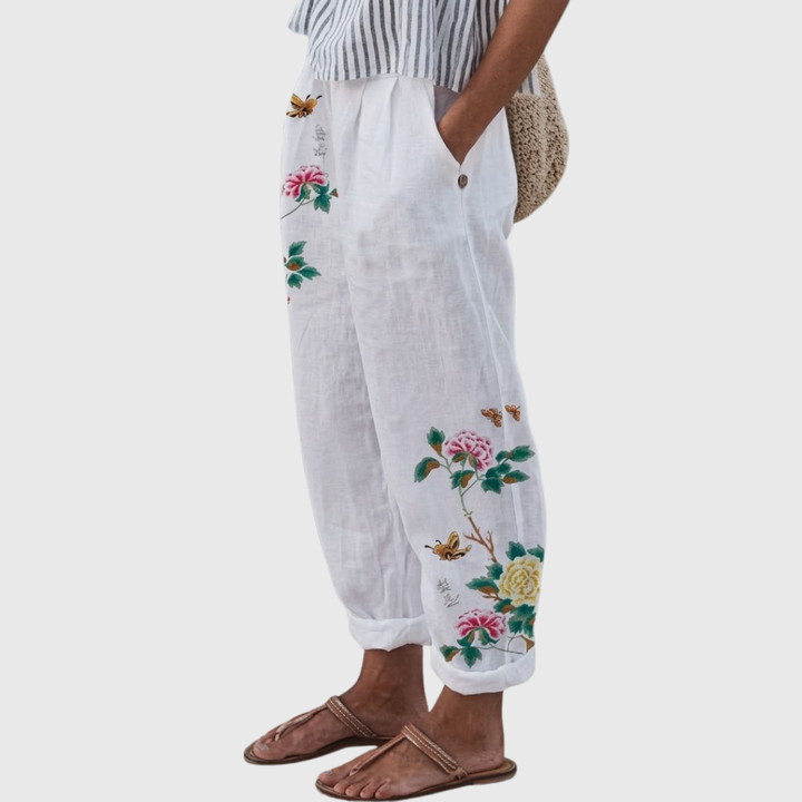 Hillary | Wine Floral Print Pants — view 2