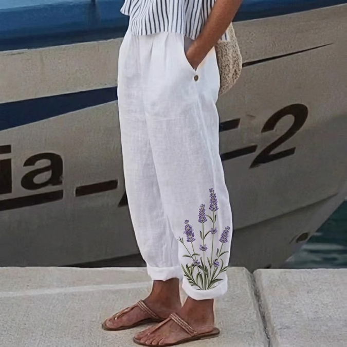 Alana | Blue Botanical Print Pants