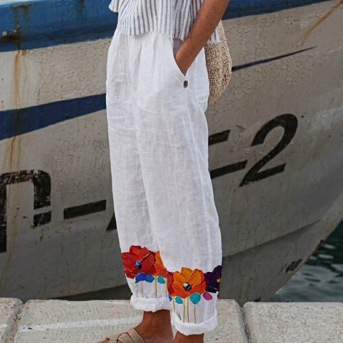 Desiree | Teal Botanical Print Pants