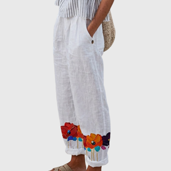 Desiree | Teal Botanical Print Pants — view 2