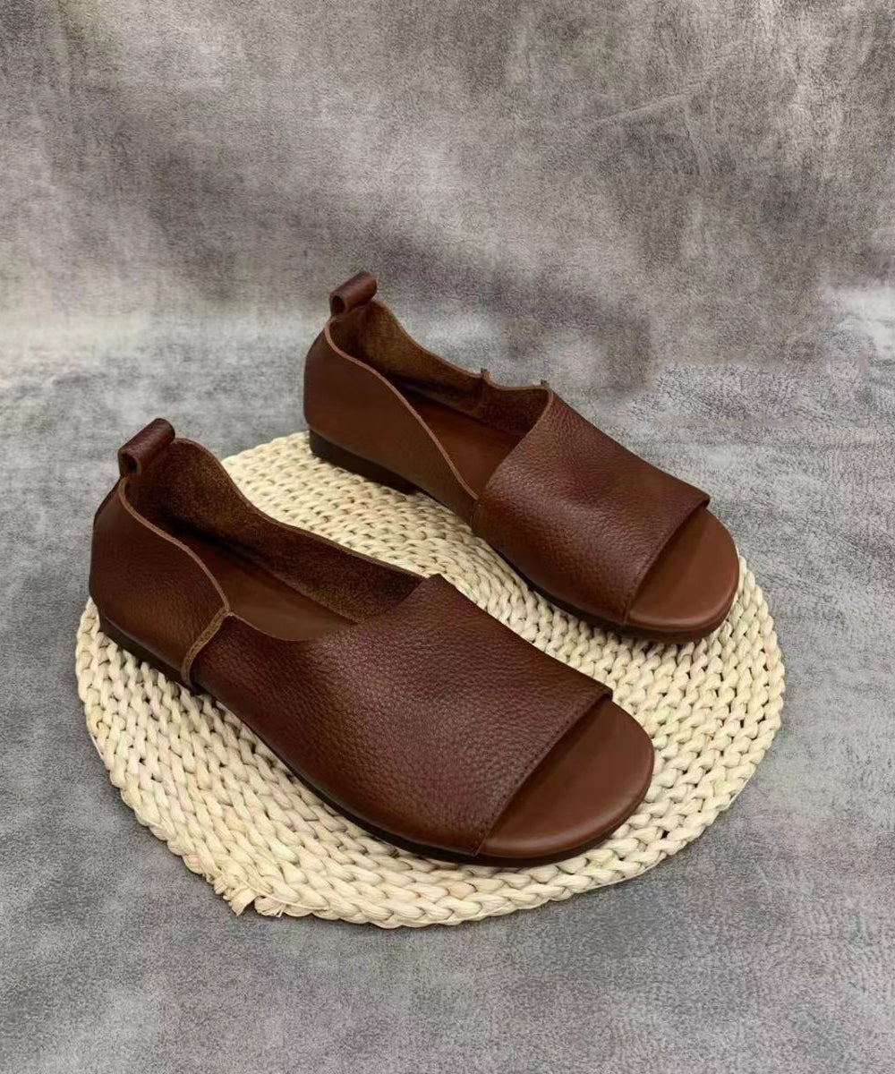 Briar | Brown Minimalist Open Toe Slip-On Ballet Flats