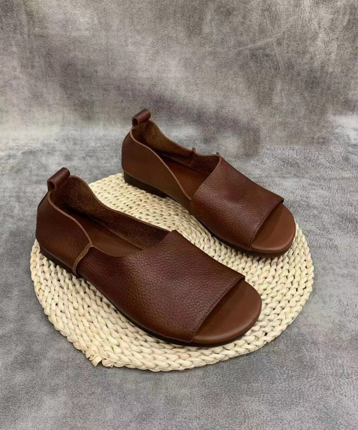 Briar | Brown Minimalist Open Toe Slip-On Ballet Flats