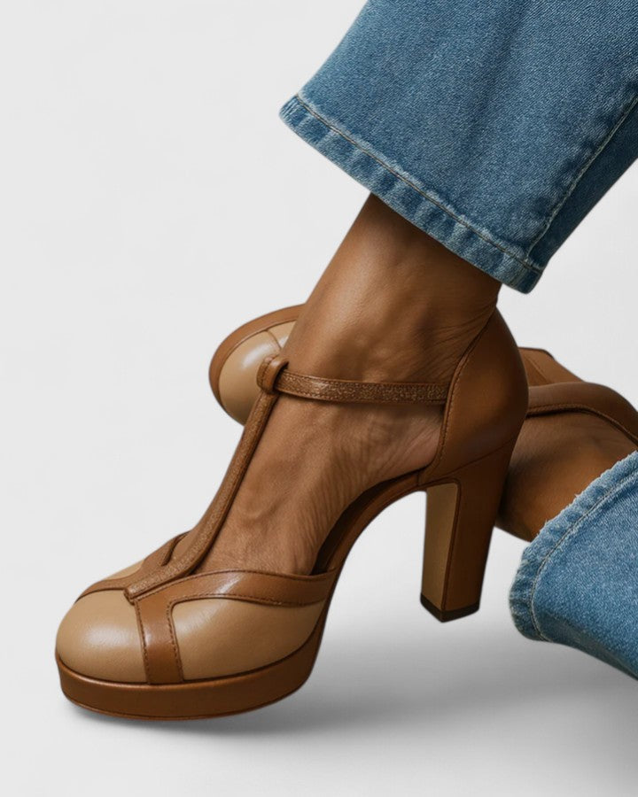Nadia | Tan Low Comfort Heels