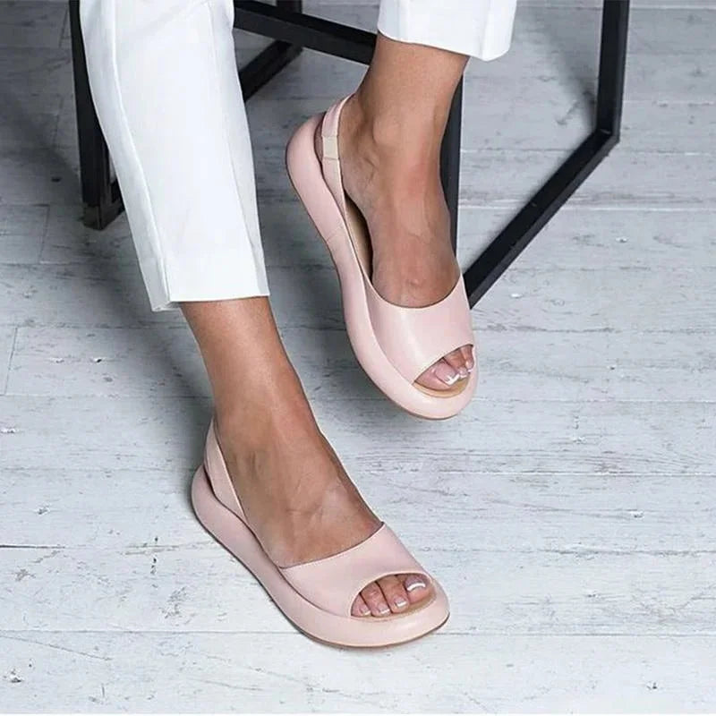 Gwen | Pink Open Toe Platform Flats