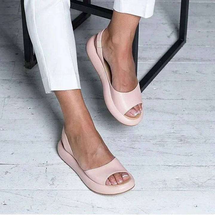 Gwen | Pink Open Toe Platform Flats
