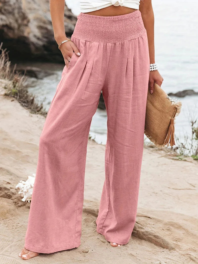 Aurelie | Pink Lace Wide Leg Elastic Waist Pants