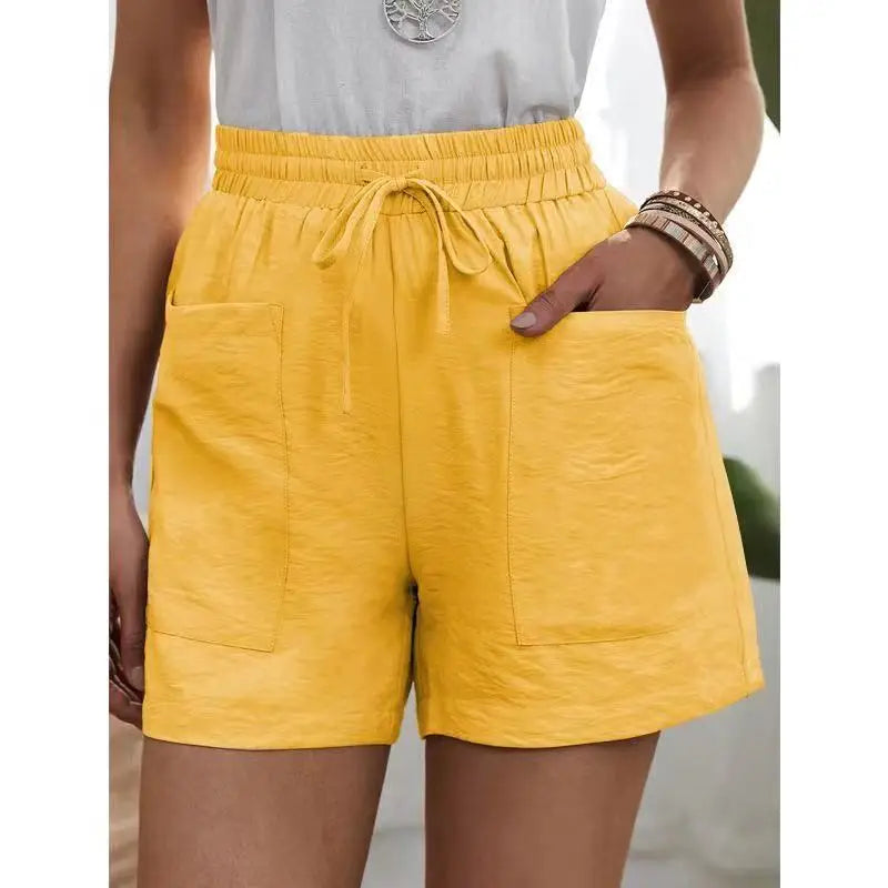Zephyrine | Yellow Lace Elastic Waist Wide Leg Shorts