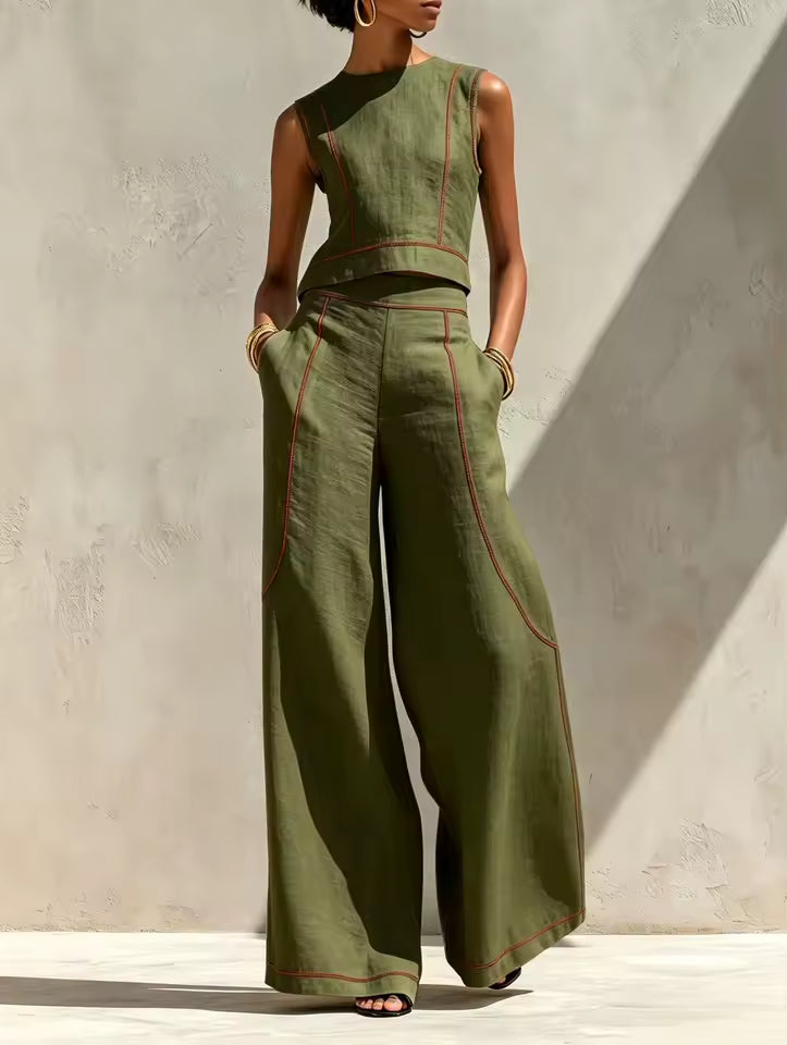 Verdellia | Sky Blue Print Vest & Trouser Set